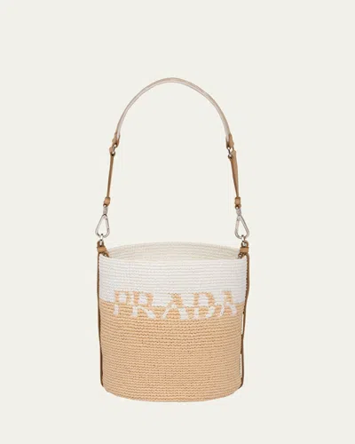 PRADA LOGO TWO-TONE STRAW BUCKET BAG