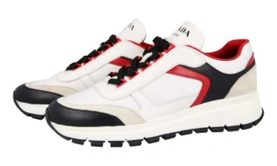 PRADA LUXURY PRADA PRAX 01 SNEAKERS SHOES 1E887L WHITE + RED LEATHER