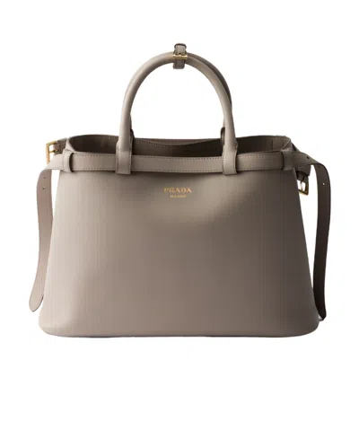 PRADA PRADA BUCKLE MEDIUM LEATHER HANDBAG WITH DOUBLE BELT