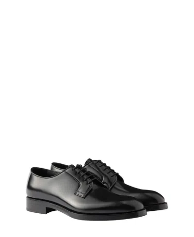 PRADA MEN'S BRUSHED LEATHER LACE-UP SHOES