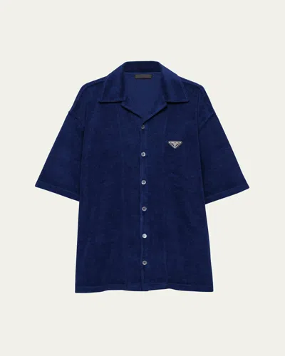 PRADA MEN'S SPUGNA TERRY BOWLING SHIRT