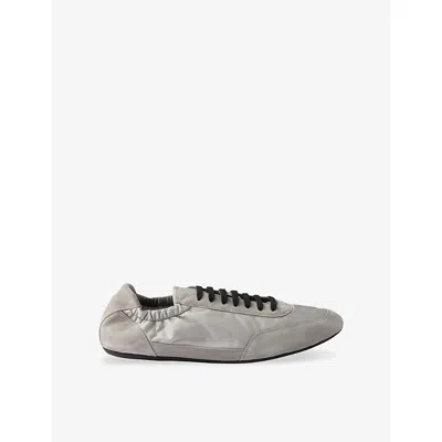PRADA MENS GREY COLLAPSE RE-NYLON AND SUEDE LOW-TOP TRAINERS EUR 43.5 / 9.5 UK