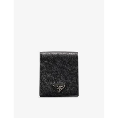 PRADA MENS BLACK PRADA LOGO-PLAQUE LEATHER WALLET