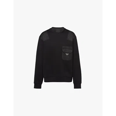PRADA MENS BLACK RE-NYLON FLAP-POCKET COTTON AND NYLON SWEATSHIRT XL