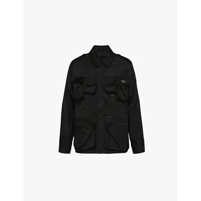 PRADA MENS BLACK RE-NYLON FLAP-POCKET RECYCLED-NYLON JACKET
