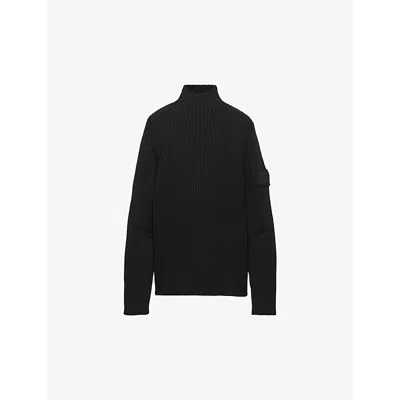 PRADA MENS PRADA TURTLENECK TRIANGLE-LOGO RIBBED WOOL KNITTED JUMPER