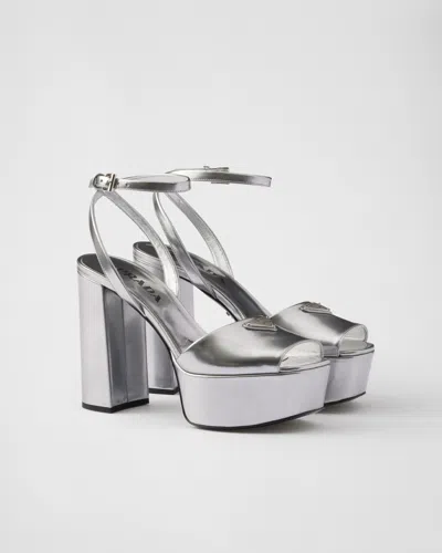 PRADA METALLIC LEATHER PLATFORM SANDALS