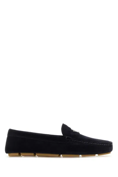 PRADA PRADA MIDNIGHT BLUE SUEDE LOAFERS