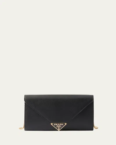 PRADA MINI ENVELOPE FLAP SAFFIANO LEATHER WALLET ON CHAIN