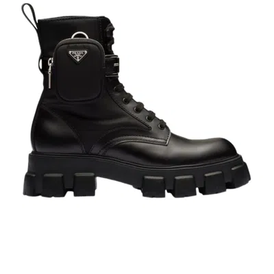 PRADA PRADA MONOLITH BRUSHED LEATHER AND NYLON BOOT 'BLACK'