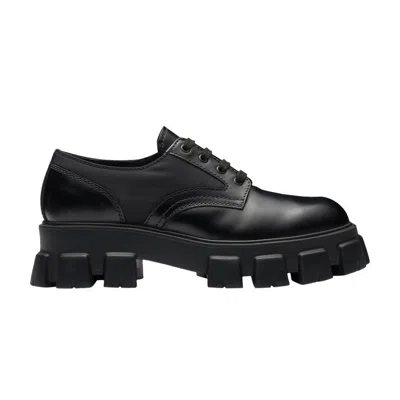 PRADA PRADA MONOLITH BRUSHED LEATHER AND NYLON LACE UP 'BLACK'