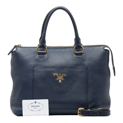 PRADA NAVY LEATHER HANDBAG SHOULDER BAG (PRE-OWNED)