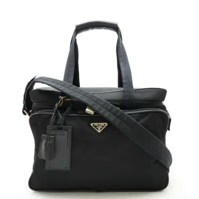 PRADA NYLON LEATHER 2WAY TOTE BAG BLACK