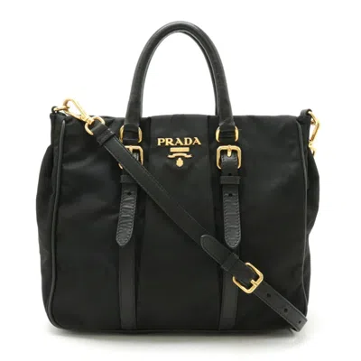 PRADA NYLON LEATHER HANDBAG SHOULDER BAG (PRE-OWNED)