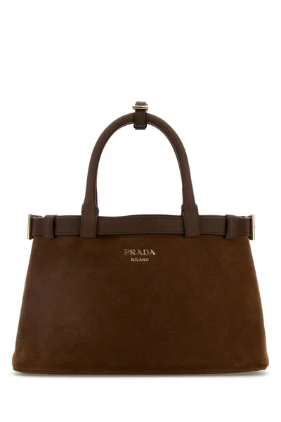 PRADA BORSA A MANO PRADA BUCKLE IN PELLE SCAMOSCIATA MARRONE DONNA