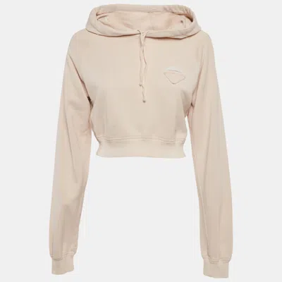 PRADA PINK COTTON KNIT CROPPED HOODIE S
