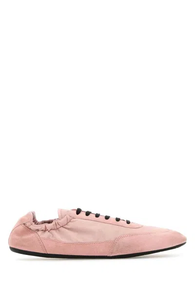 PRADA PRADA PINK RE NYLON AND SUEDE COLLAPSE SNEAKERS