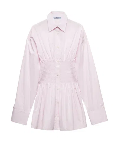 PRADA PRADA SMOCKED-WAIST LONG-SLEEVED POPLIN SHIRT