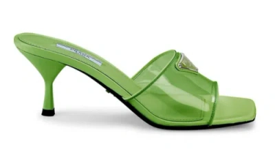 PRADA PRADA PLEXIGLAS GREEN PVC PATENT LEATHER BACKLESS SANDAL MULE HEEL PUMP 40