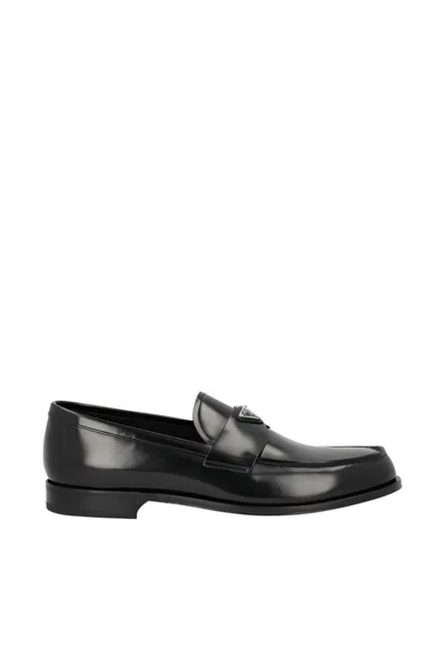 PRADA PRADA POLISHED BLACK LEATHER LOAFERS