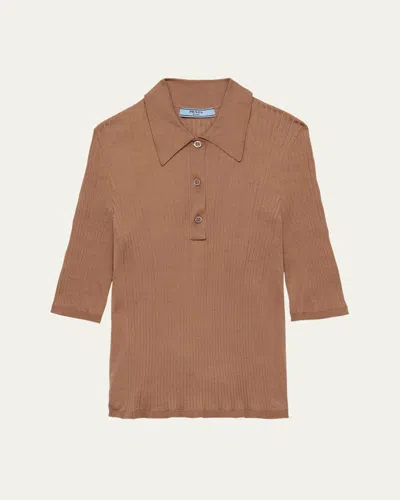 PRADA POLO FITTED COTTON KNIT SWEATER