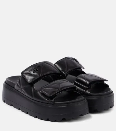 PRADA QUILTED LEATHER PLATFORM SANDALS