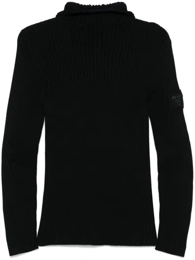 PRADA RIBBED-KNIT HOODIE