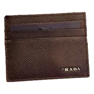PRADA PRADA SAFFIANO MENS BRUCIATO BROWN CREDIT CARD WALLET