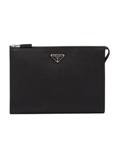 PRADA PRADA LOGO PLAQUE ZIPPED CLUTCH BAG