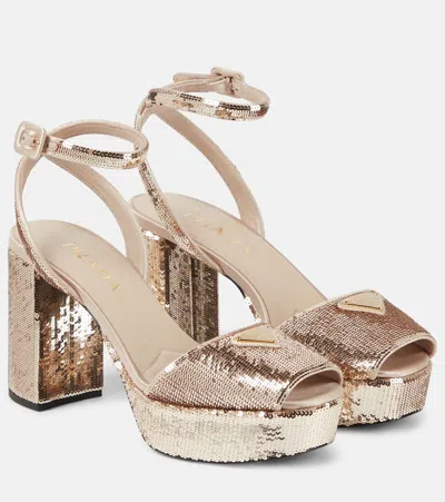 PRADA SEQUINED SATIN PLATFORM SANDALS