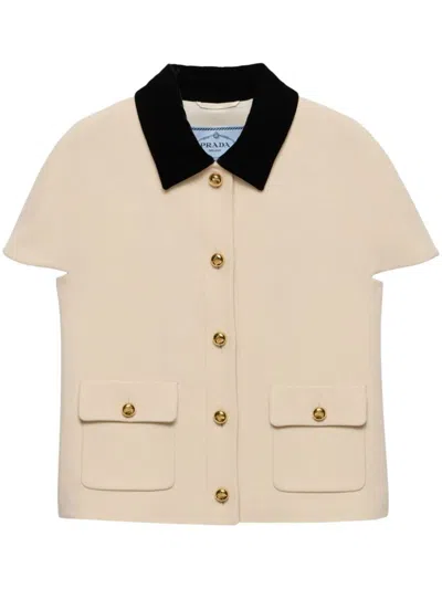 PRADA PRADA SHORT SLEEVED JACKET IN COMPACT SABLÉ