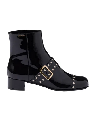 PRADA PRADA SQUARE-TOE PATENT-FINISH BOOTS