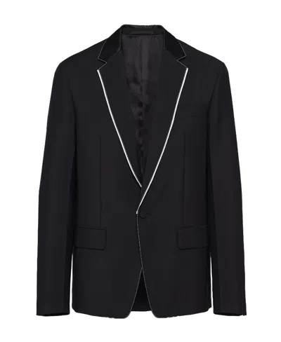 PRADA PRADA CONTRASTED TRIM SINGLE BREASTED JACKET