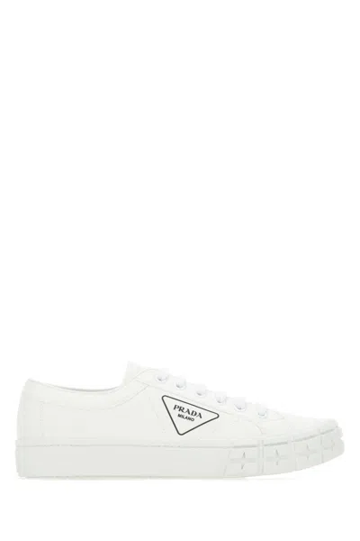 PRADA SNEAKERS WHEEL IN GABARDINE BIANCO  UOMO