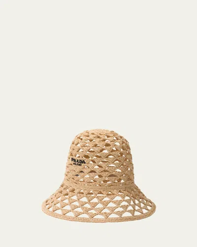 PRADA TRIANGLE CUTOUT RAFFIA BUCKET HAT