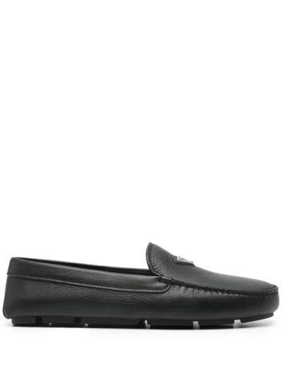 PRADA TRIANGLE-LOGO LEATHER LOAFERS