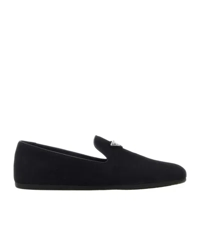 PRADA TRIANGLE-LOGO SUEDE SLIPPERS