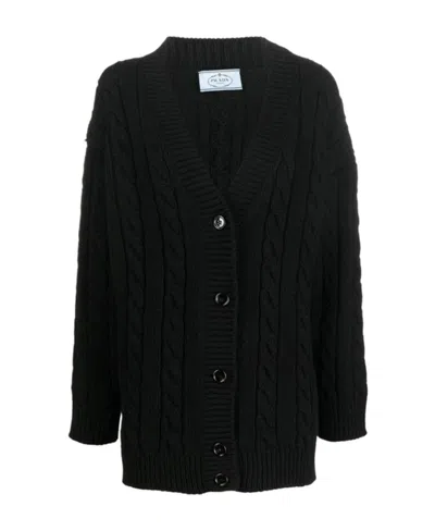 PRADA PRADA CABLE-KNIT BUTTON UP CARDIGAN