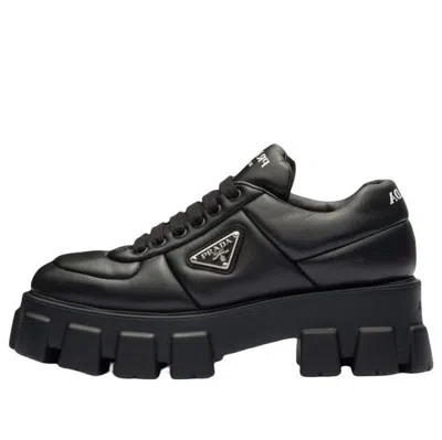 PRADA (WMNS) PRADA Monolith Brushed Leather Lace-up Shoes 'Black'