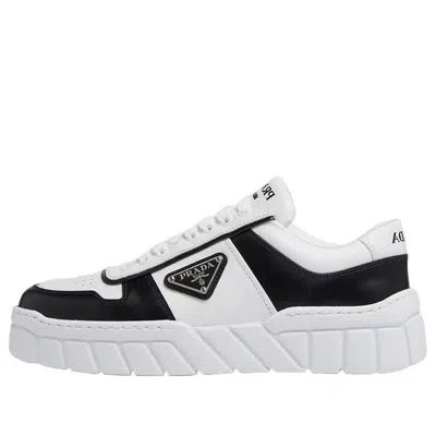 PRADA (WMNS) PRADA Soft Padded Nappa Leather Laced-Up Shoes 'White Black'