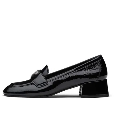 PRADA (WMNS) PRADA Triangle Logo Patent Leather Shoes 'Black'