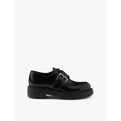 PRADA WOMENS BLACK BRANDED-BUCKLE BRUSHED LEATHER LOAFERS EUR 38/5 UK