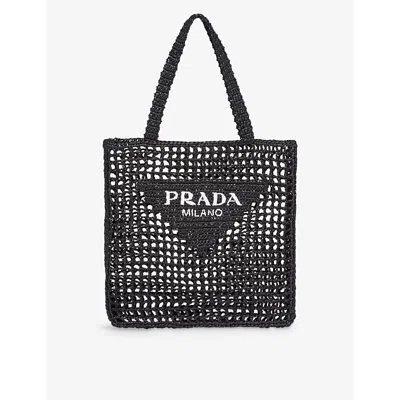 PRADA WOMENS BLACK LOGO-EMBELLISHED CROCHET VISCOSE TOTE BAG