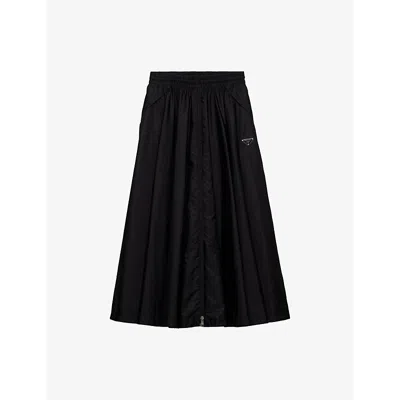 PRADA WOMENS BLACK RE NYLON LOGO-EMBELLISHED WOVEN MIDI SKIRT