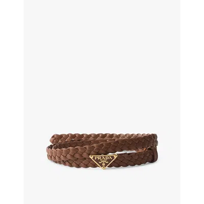 PRADA WOMENS PRADA BRANDED-BUCKLE BRAIDED LEATHER BELT
