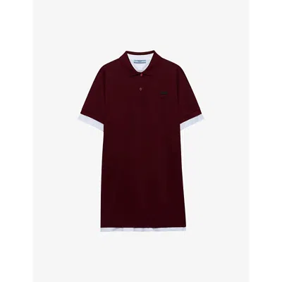 PRADA WOMENS BURGUNDY LOGO-PATCH SHORT-SLEEVE PIQUÉ-COTTON AND JERSEY MINI DRESS