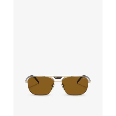 PRADA WOMENS GOLD PR 58YS RECTANGLE-FRAME METAL SUNGLASSES