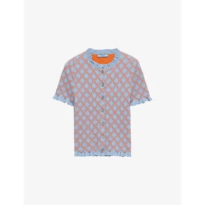 PRADA WOMENS LIGHT BLUE JACQUARD-KNIT SLIM-FIT COTTON CARDIGAN