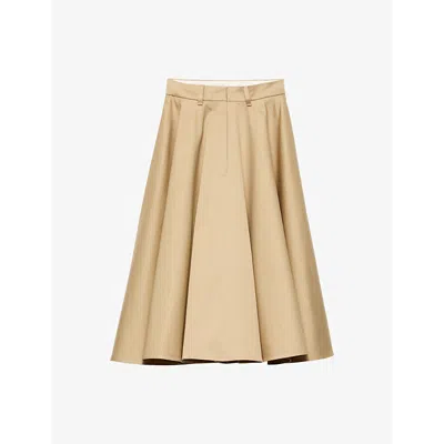 PRADA WOMENS PRADA CHINO FLARED COTTON MIDI SKIRT