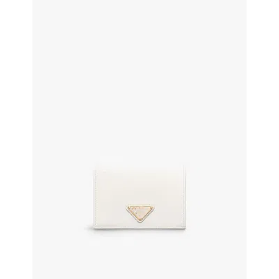 PRADA WOMENS WHITE LOGO-PLAQUE SMALL LEATHER WALLET